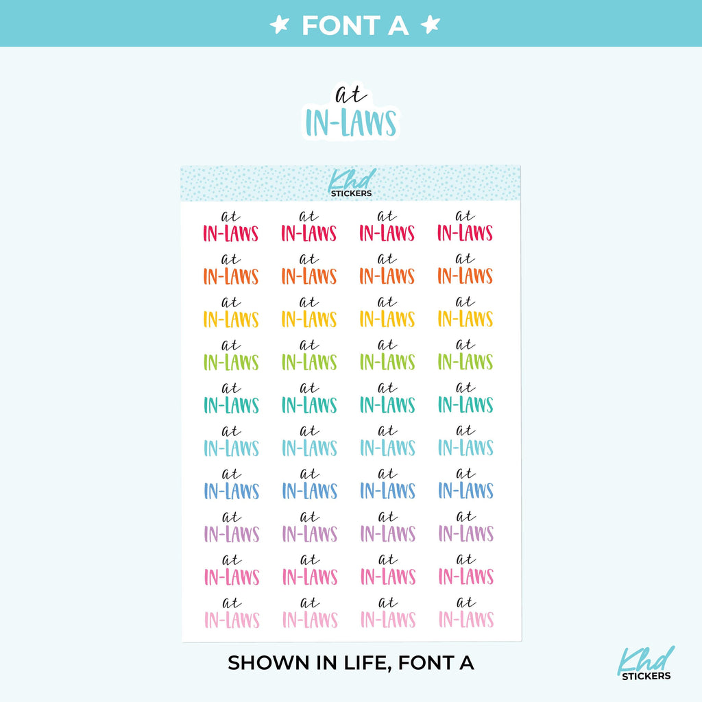 At In Laws Planner Stickers, Three Sizes including tiny, Removable