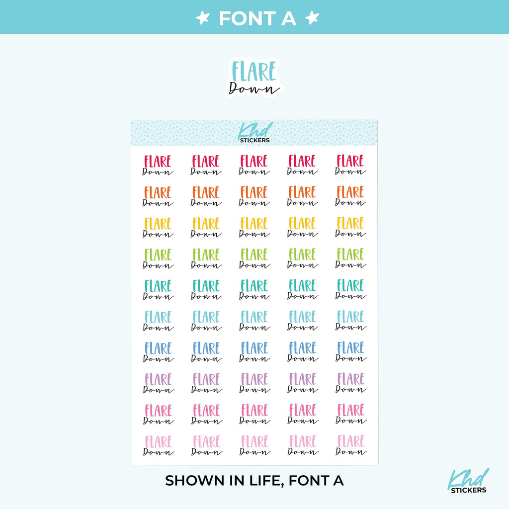 Flare Down Planner Stickers, Three Sizes including tiny, Removable