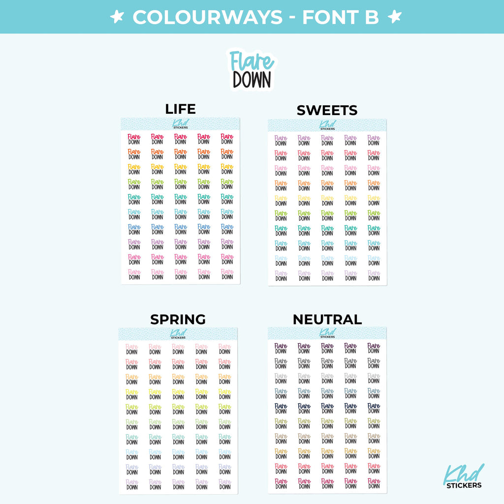 Flare Down Planner Stickers, Three Sizes including tiny, Removable