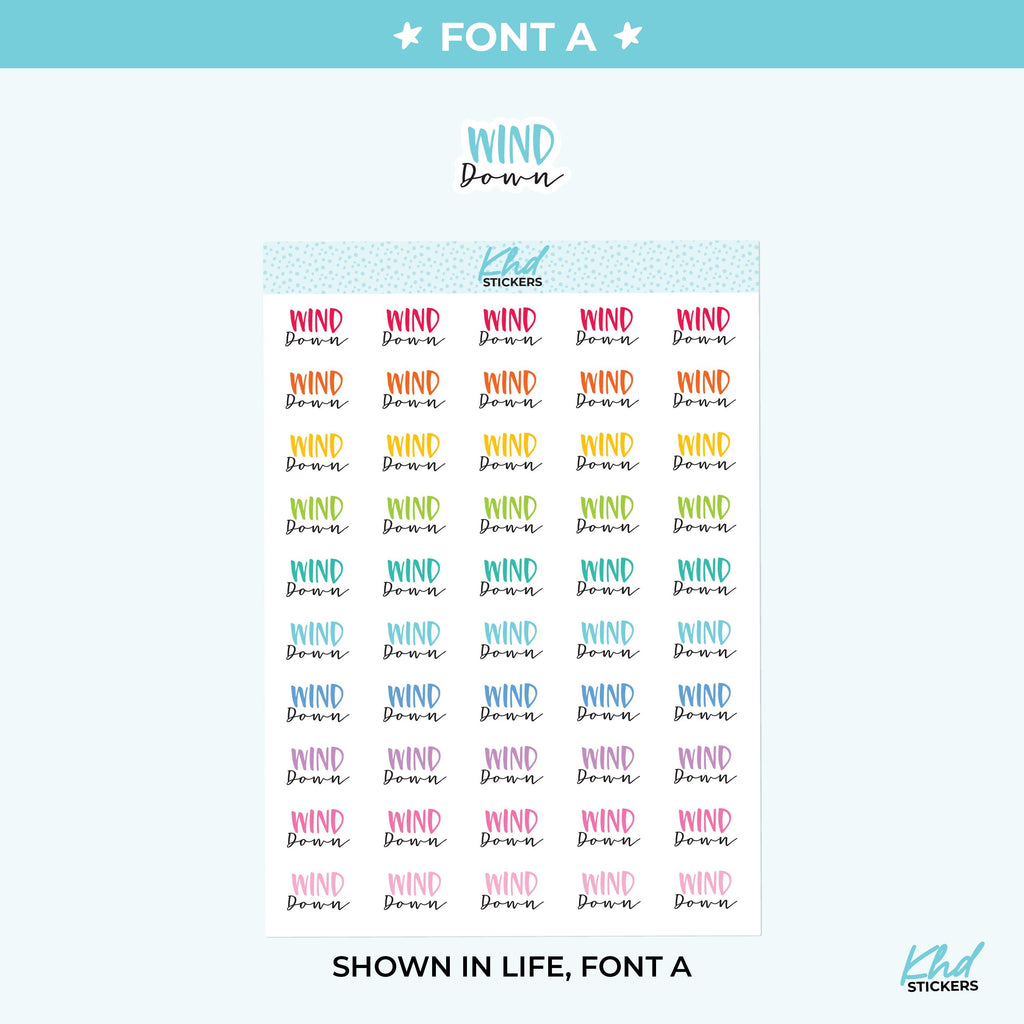 Wind Down Planner Stickers, Three Sizes including tiny, Removable