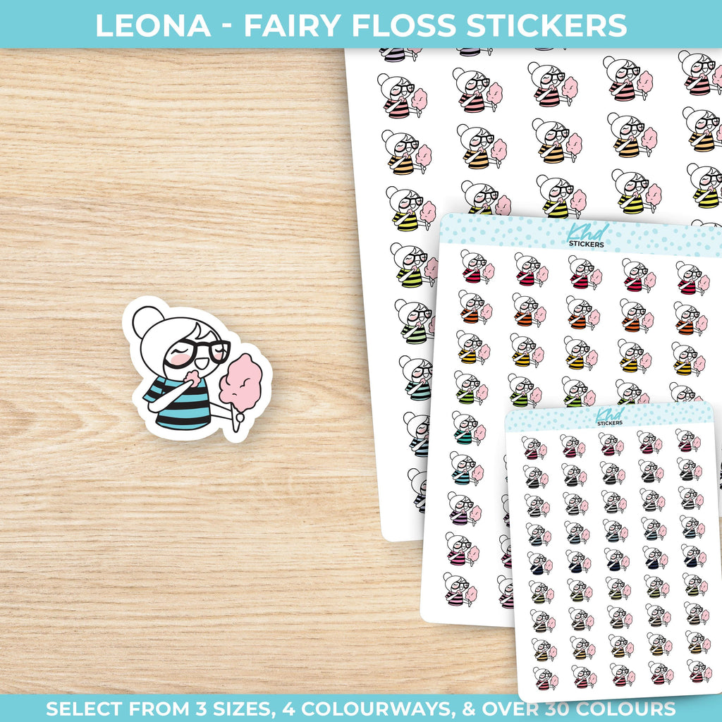 Planner Girl Leona with Fairy Floss / Cotton Candy , Planner Stickers, 3 sizes including tiny, Removable