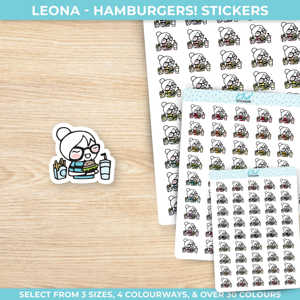 Planner Girl Leona with Pizza, Planner Stickers, 3 sizes including tiny, Removable