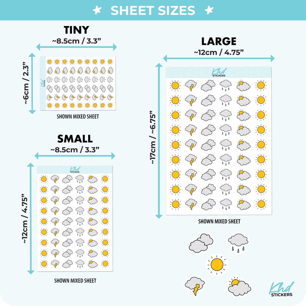 Weather Icon Planner Stickers, Three Sizes including tiny, Removable