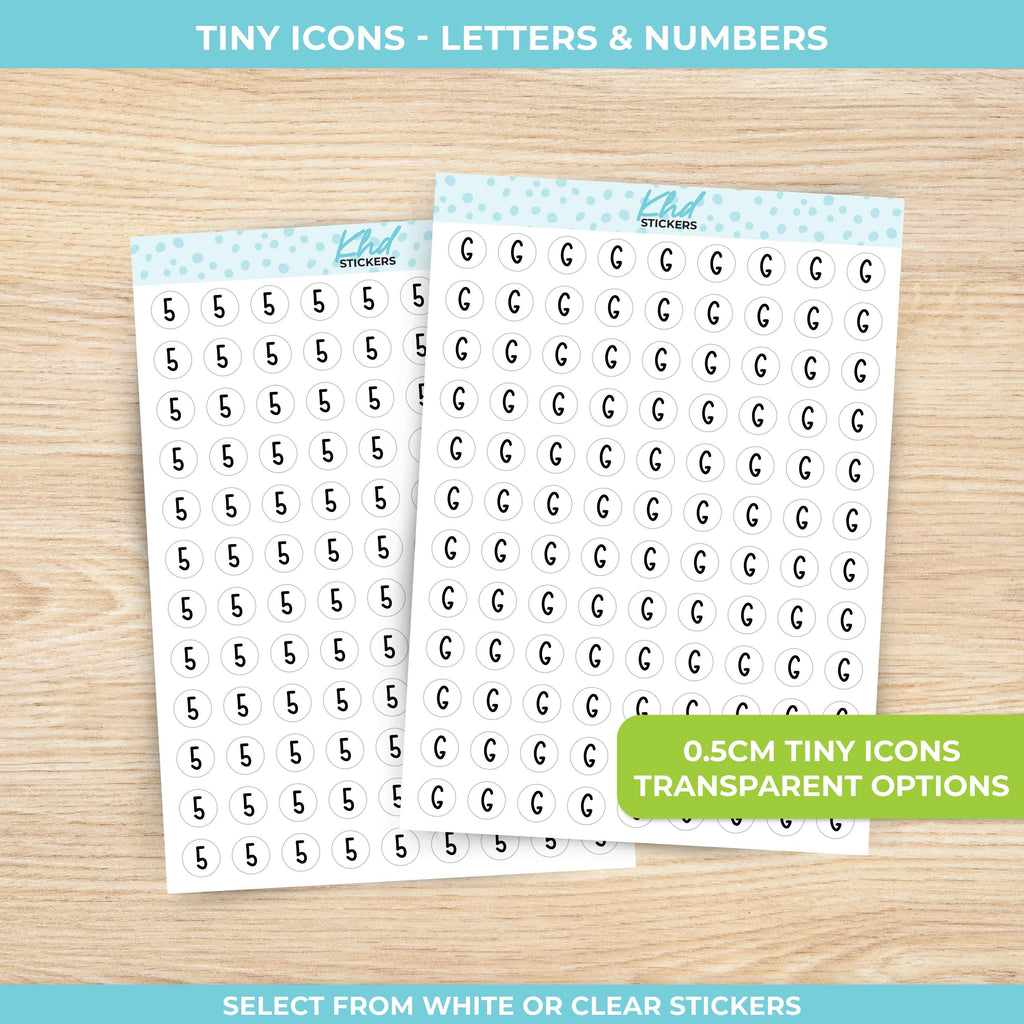 Tiny Icons - Letters and Numbers Transparent Options, Clear Planner Stickers, Planner Stickers, Removable