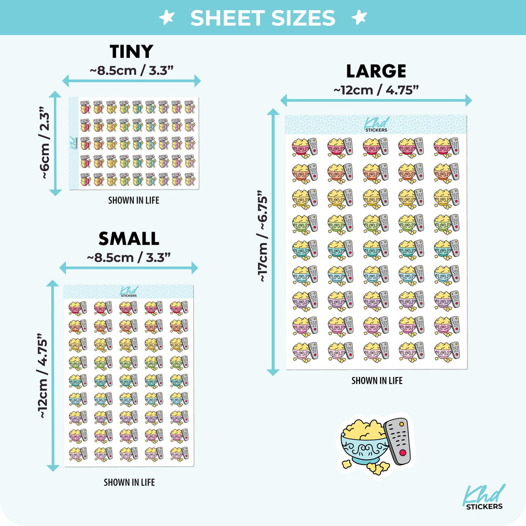 Popcorn Planner Stickers, Three Sizes including tiny, Removable