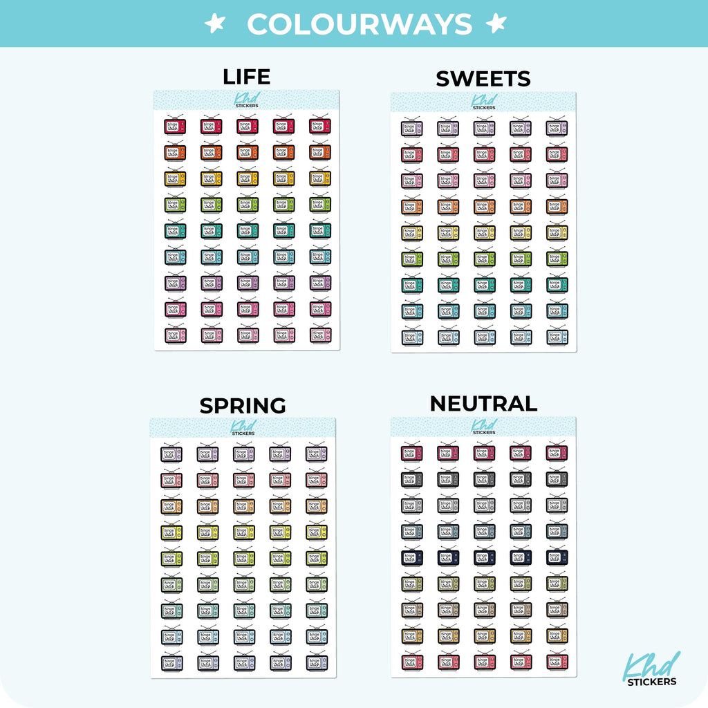 Binge Watch Planner Stickers, Three Sizes including tiny, Removable