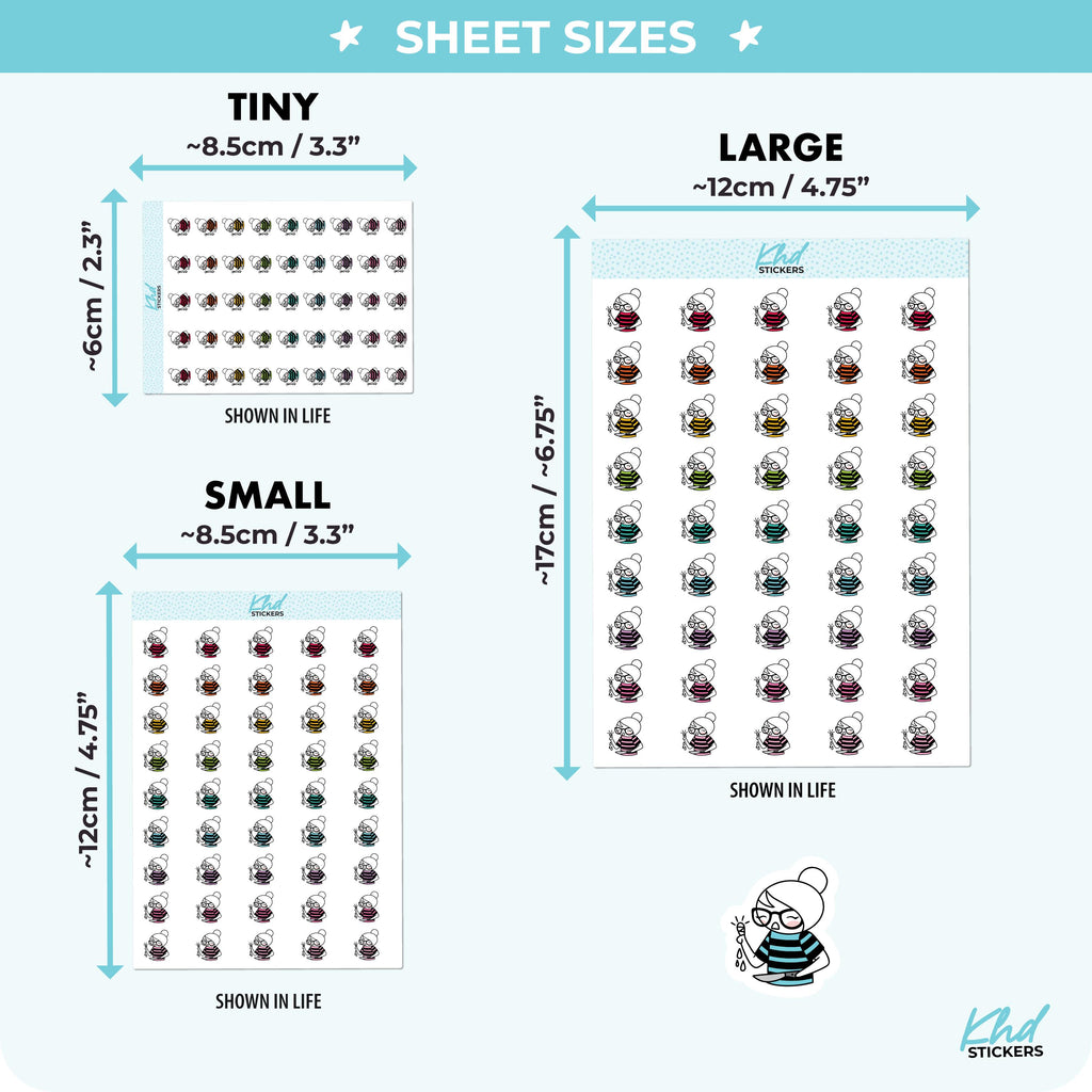 Planner Girl Leona Finger Injury, Planner Stickers, 3 sizes including tiny, Removable