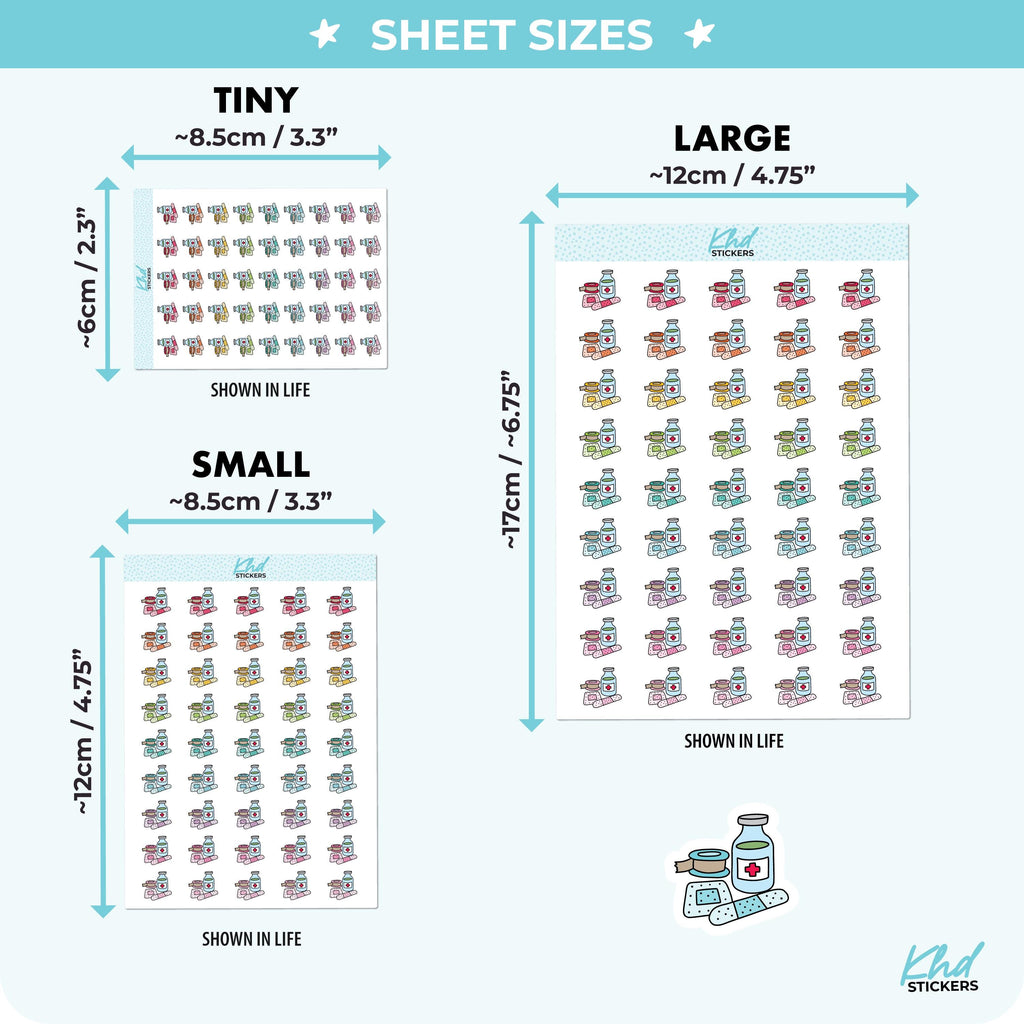First Aid Stickers, Three Sizes including tiny, Removable