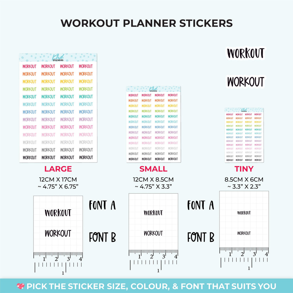 Workout Planner Stickers, Select from 2 fonts & 3 sizes, Script Planner Stickers, removable