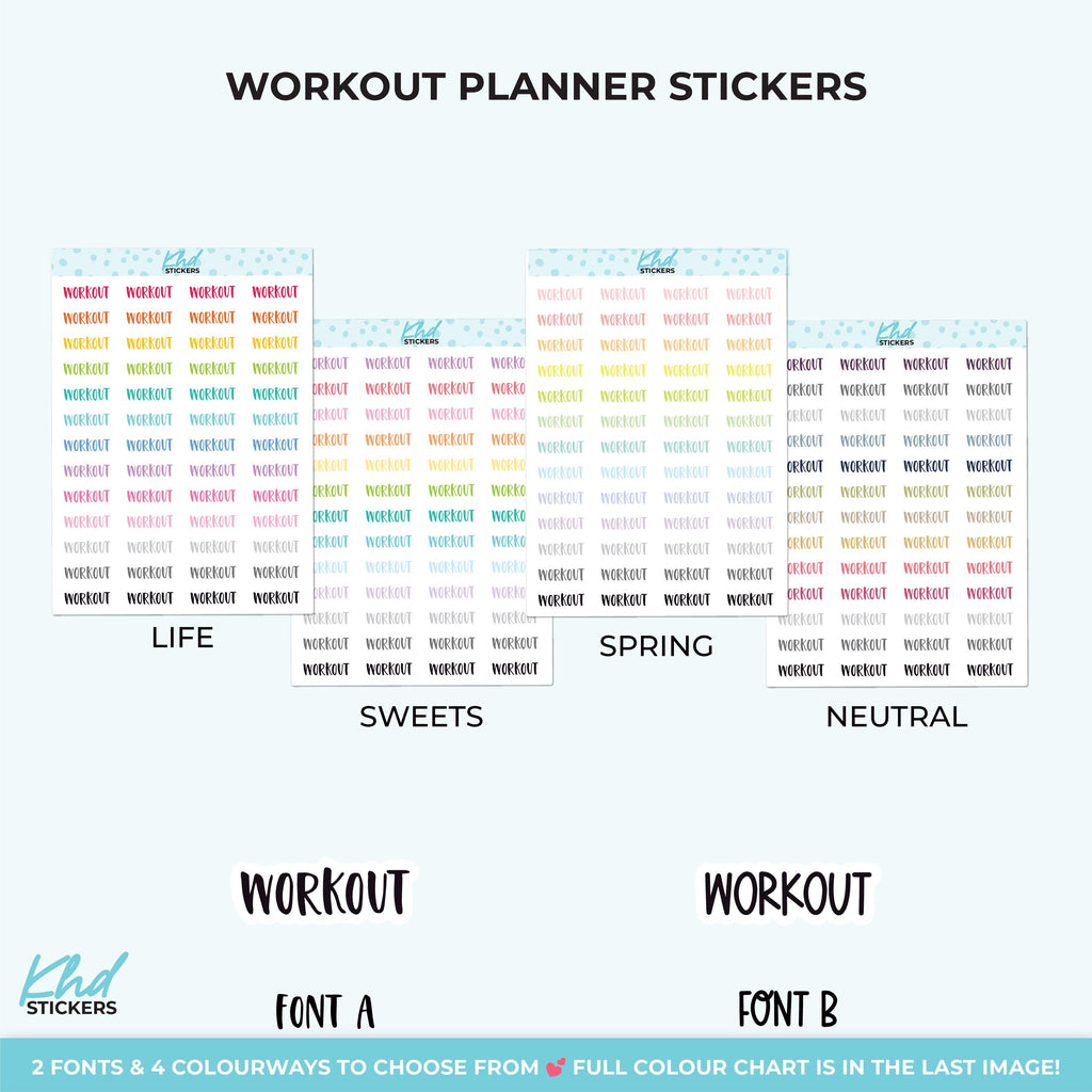 Workout Planner Stickers, Select from 2 fonts & 3 sizes, Script Planner Stickers, removable