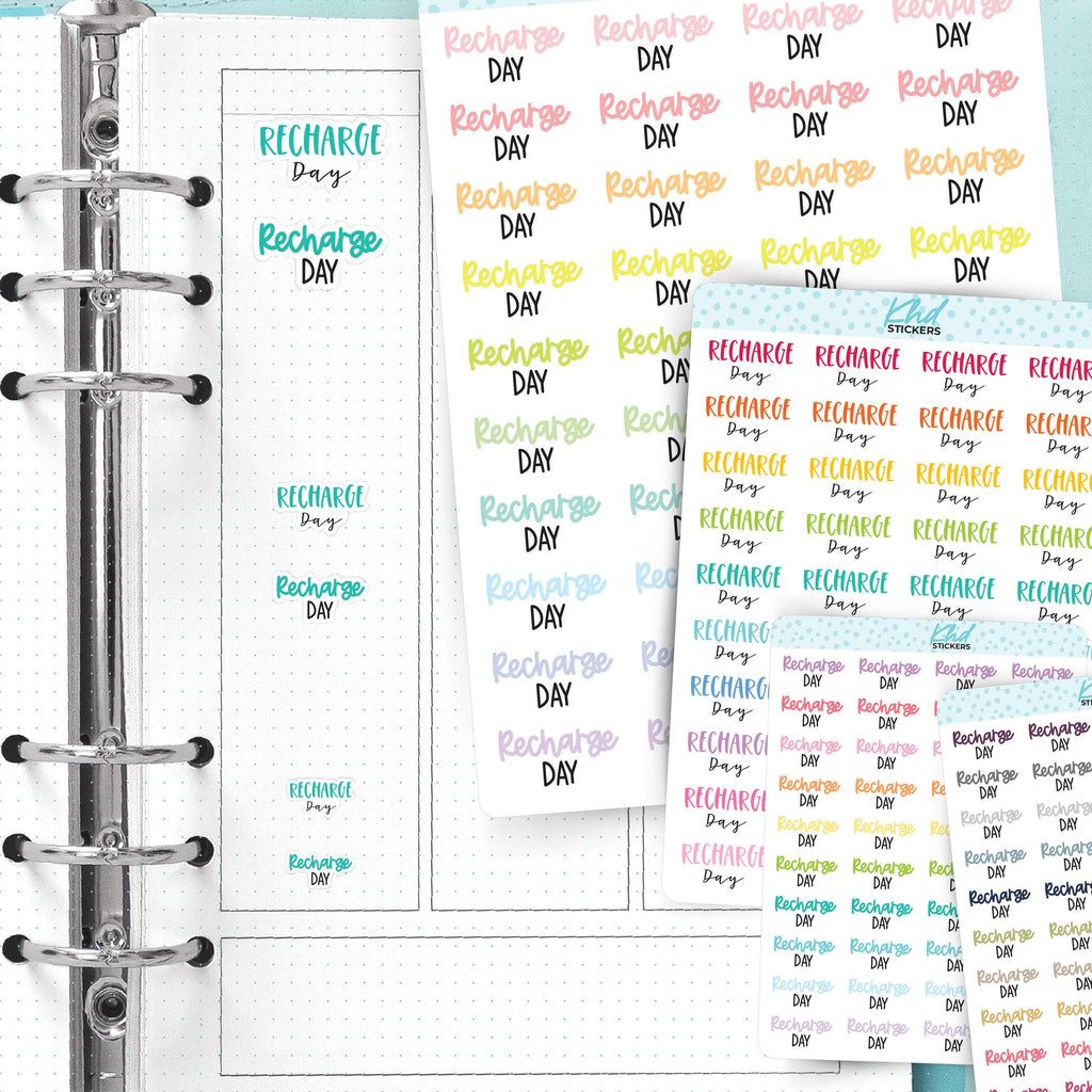Recharge Day Planner Stickers, Three Sizes including tiny, Removable