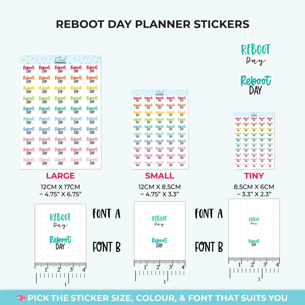 Reboot Day Script Planner Stickers, Three Sizes including tiny, Removable