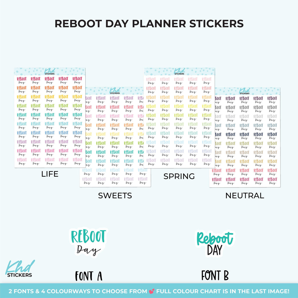 Reboot Day Script Planner Stickers, Three Sizes including tiny, Removable