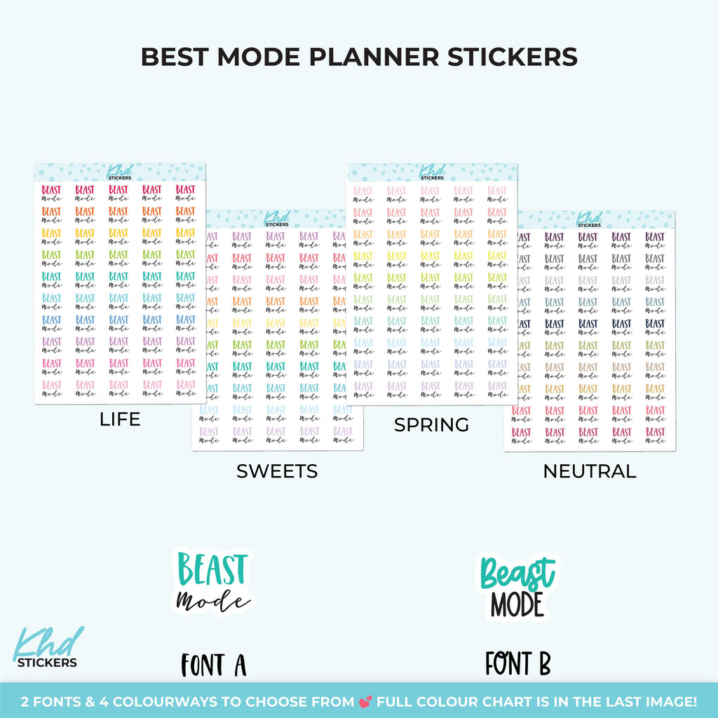 Beast Mode Script Planner Stickers, Three Sizes including tiny, Removable