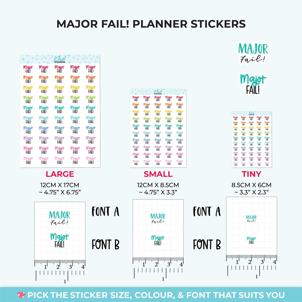 Major Fail Script Planner Stickers, Three Sizes including tiny, Removable