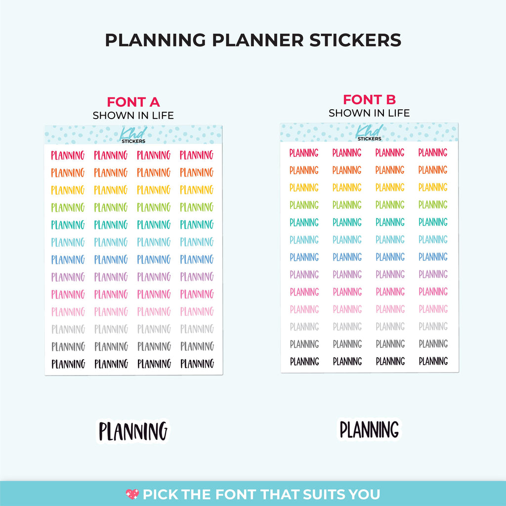 Planning Planner Stickers, Select from 2 fonts & 3 sizes, Script Planner Stickers, removable