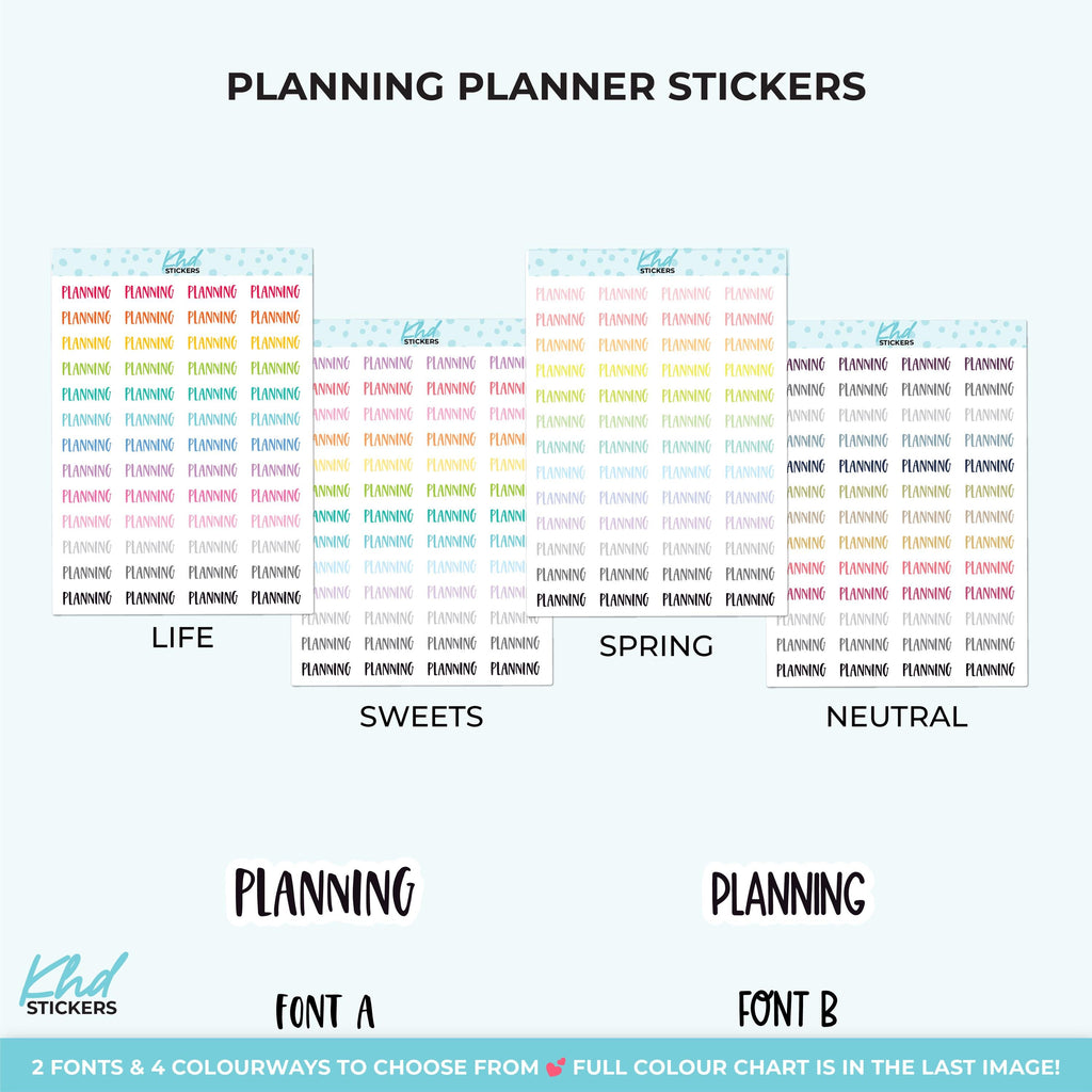 Planning Planner Stickers, Select from 2 fonts & 3 sizes, Script Planner Stickers, removable