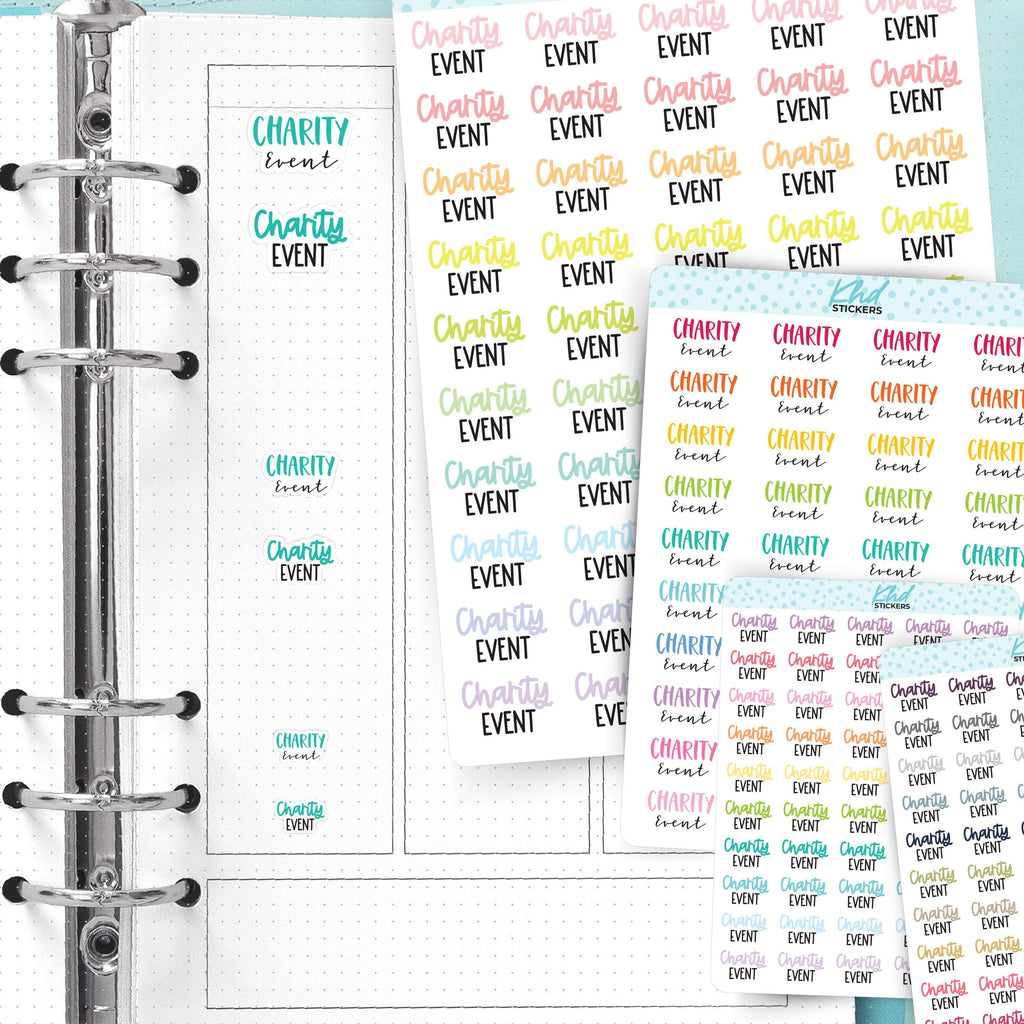 Charity Event Planner Stickers, Three Sizes including tiny, Removable