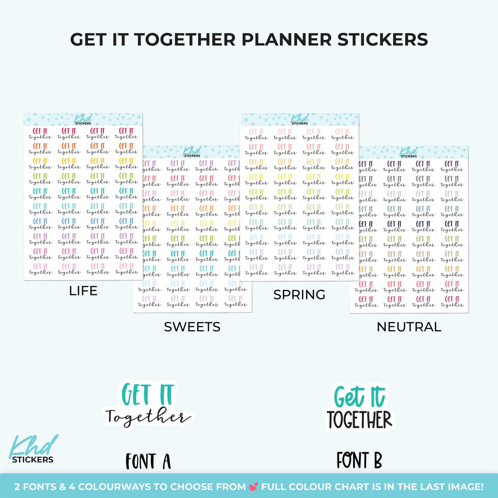 Get It Together Planner Stickers, Three Sizes including tiny, Removable