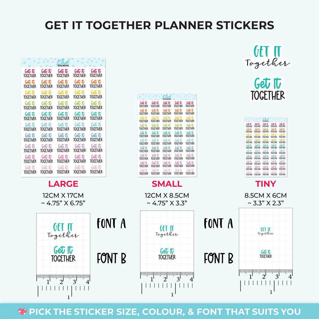 Get It Together Planner Stickers, Three Sizes including tiny, Removable