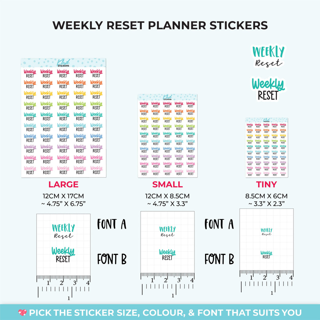 Weekly Reset Planner Stickers, Three Sizes including tiny, Removable