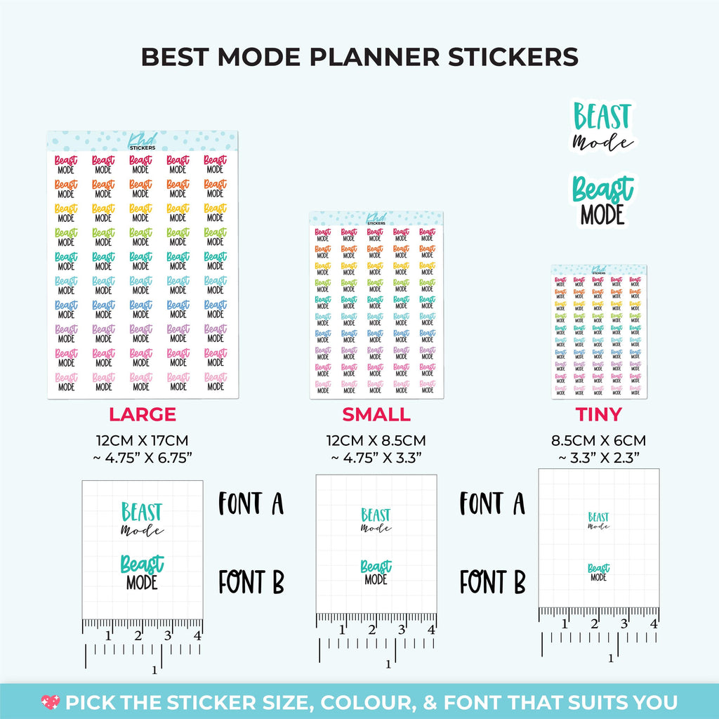 Beast Mode Script Planner Stickers, Three Sizes including tiny, Removable
