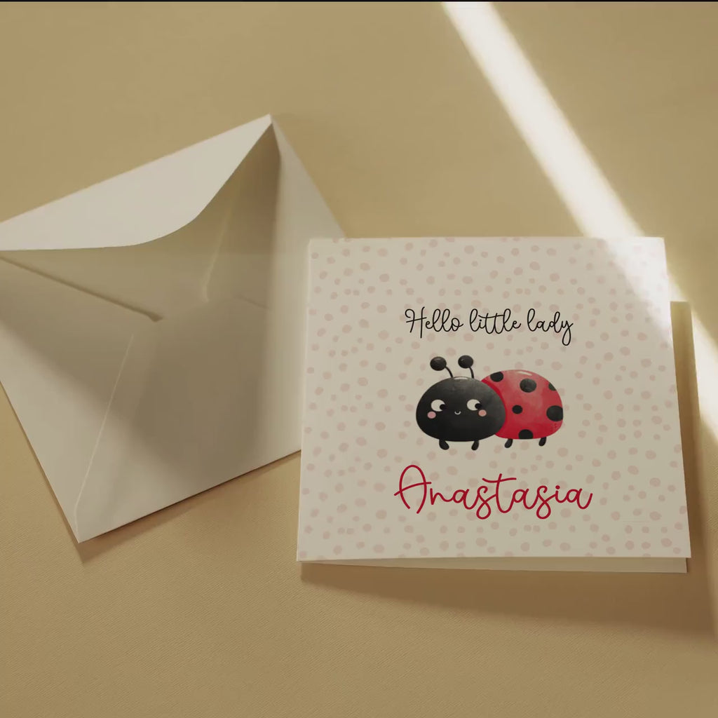 Personalised Hello Little Lady, Lady Bug New Baby Greeting Card, Customised