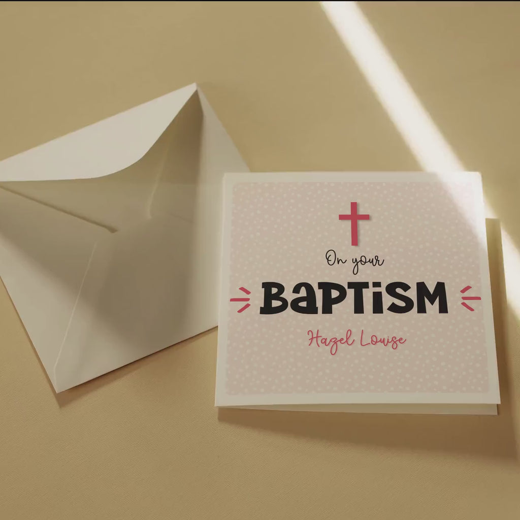 Personalised Baptism Greeting Card, Blue or Pink, Modern, Customised