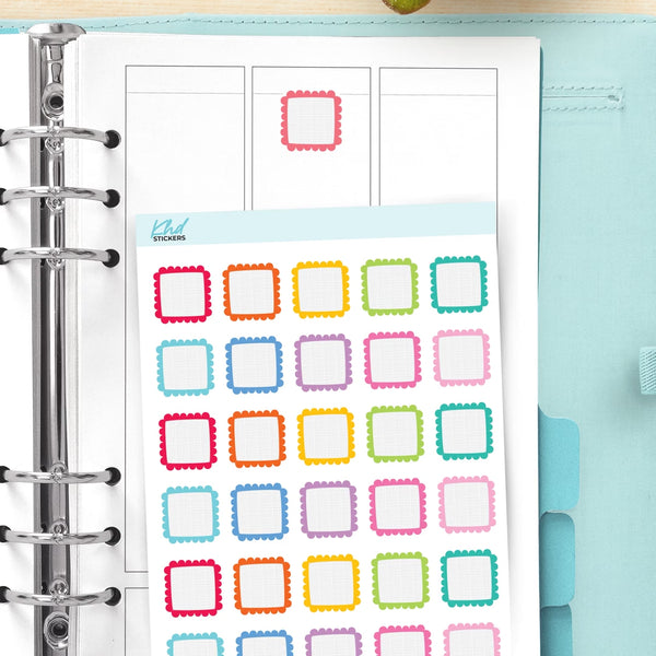 Doodle Scallop Square Boxes Functional Planner Stickers — video