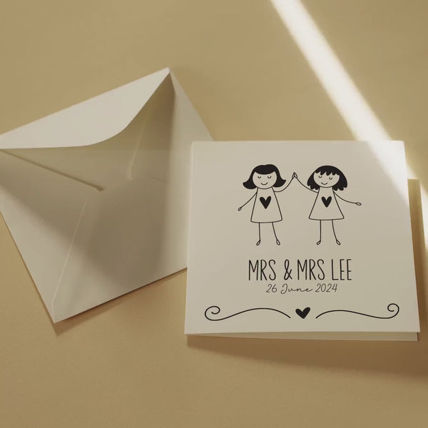 Personalised Wedding Greeting Card, Cute Black & White, Customised