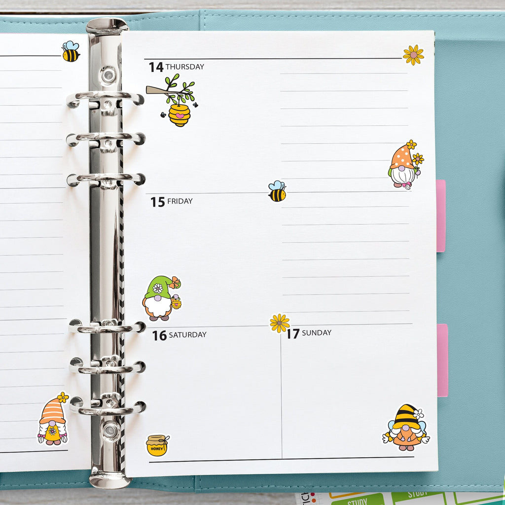 Busy Bee Gnomes Decorative Stickers, Planner Stickers, Two Sizes, Removable