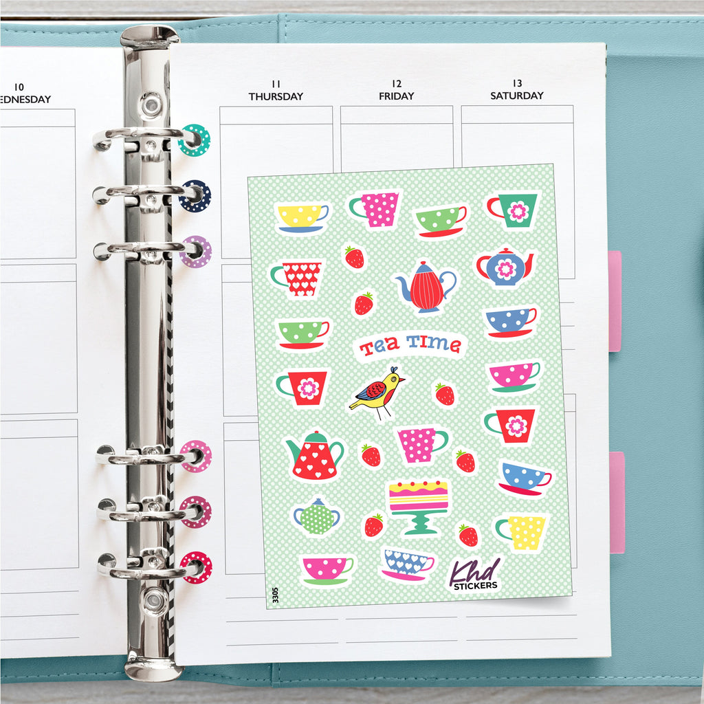 Tea Time Stickers, Planner Stickers, Removable