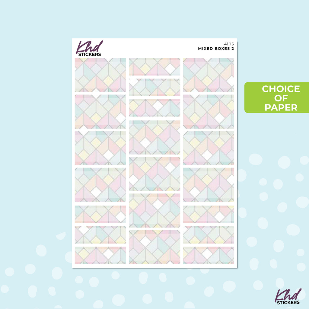 Pastel Patterned Half Boxes and Quarter Box Functional Stickers, Planner Stickers