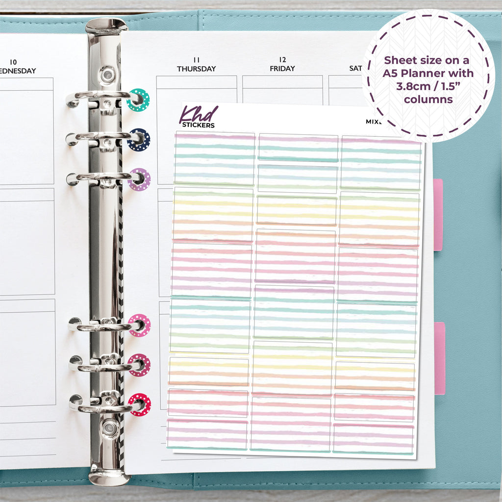 Pastel Watercolour Striped Half Boxes and Quarter Box Functional Stickers, Planner Stickers