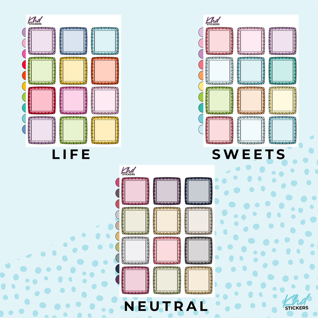 Decorative Squares, Planner Stickers, Removable