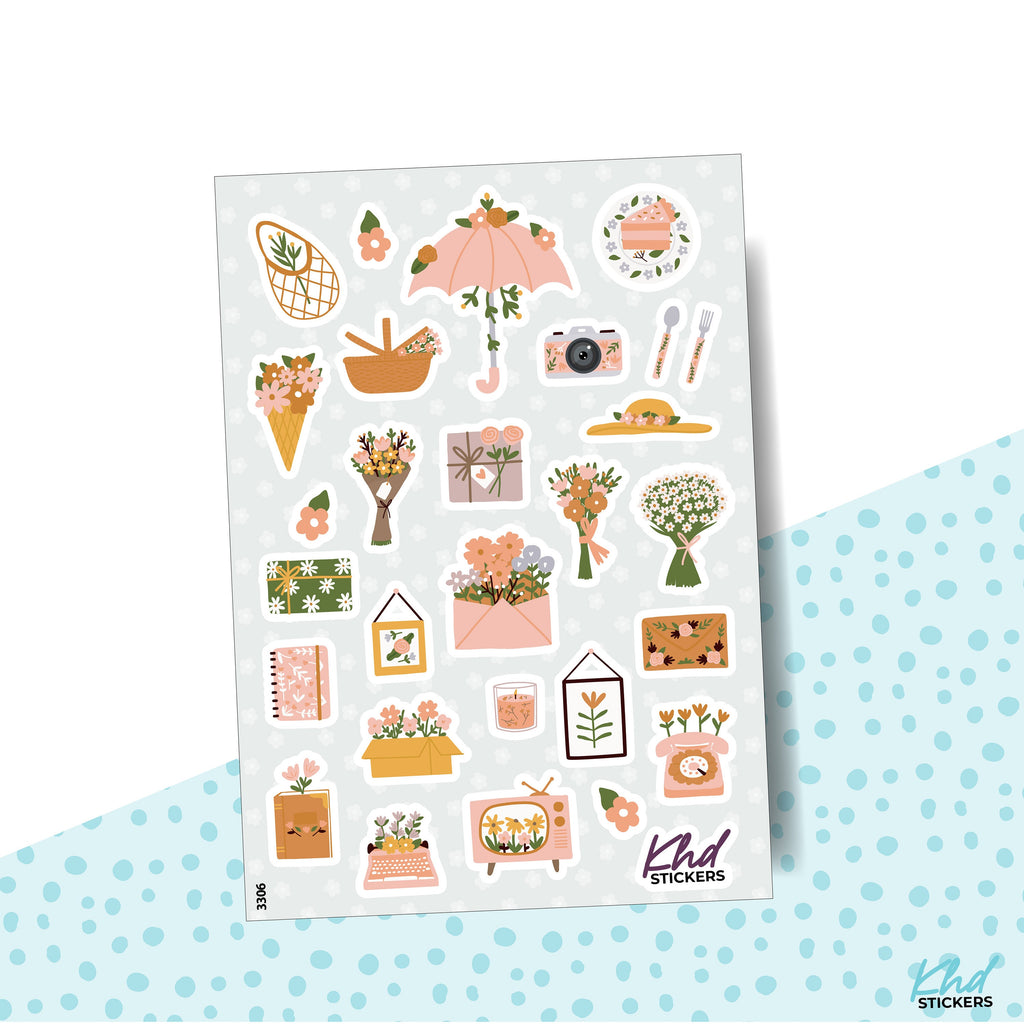 Pretty Flowers Stickers, Planner Stickers, Removable