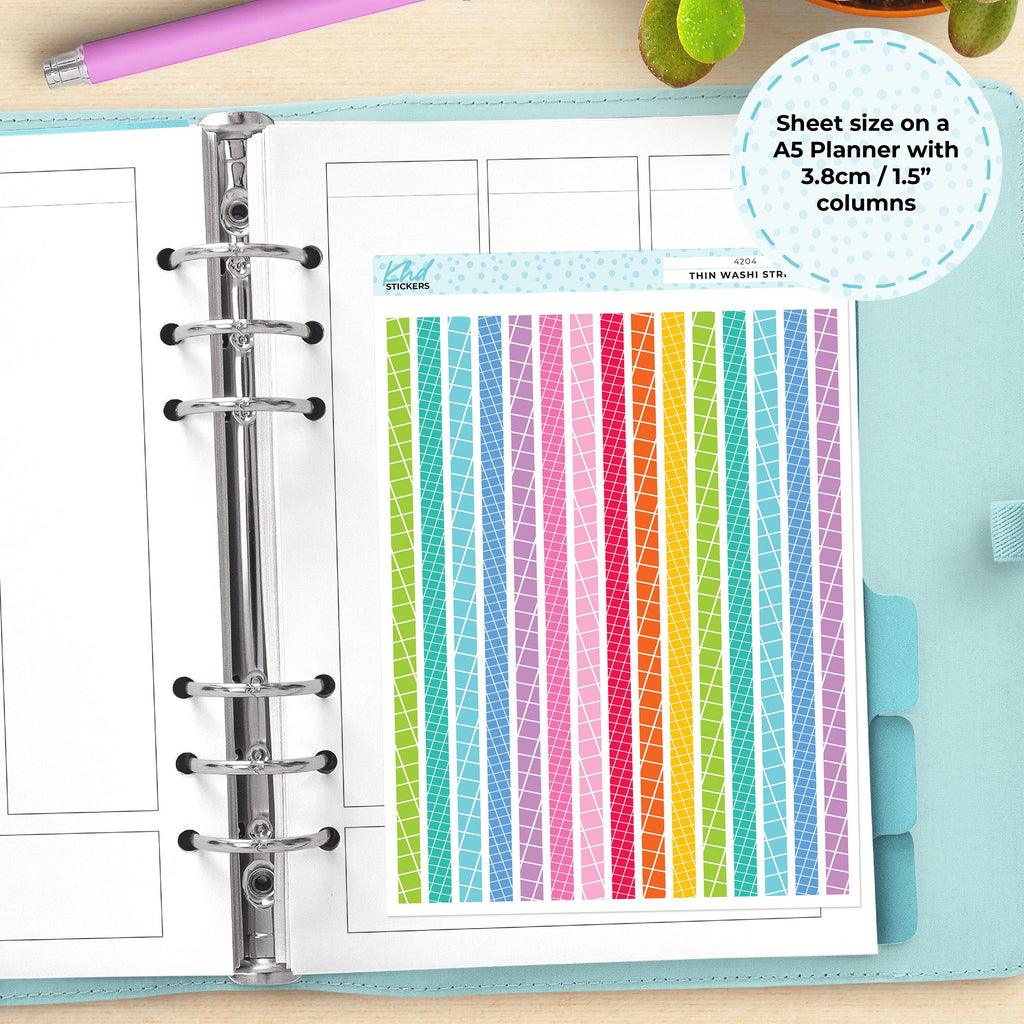 Thin Washi Strip Stickers, Planner Stickers, Removable