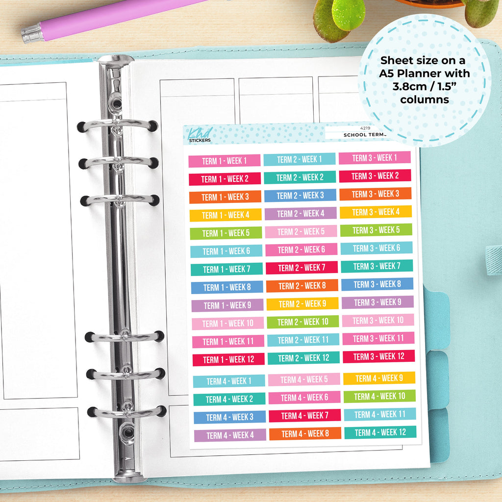 School Term Planner Stickers. Full Year, Planner Stickers, Removable