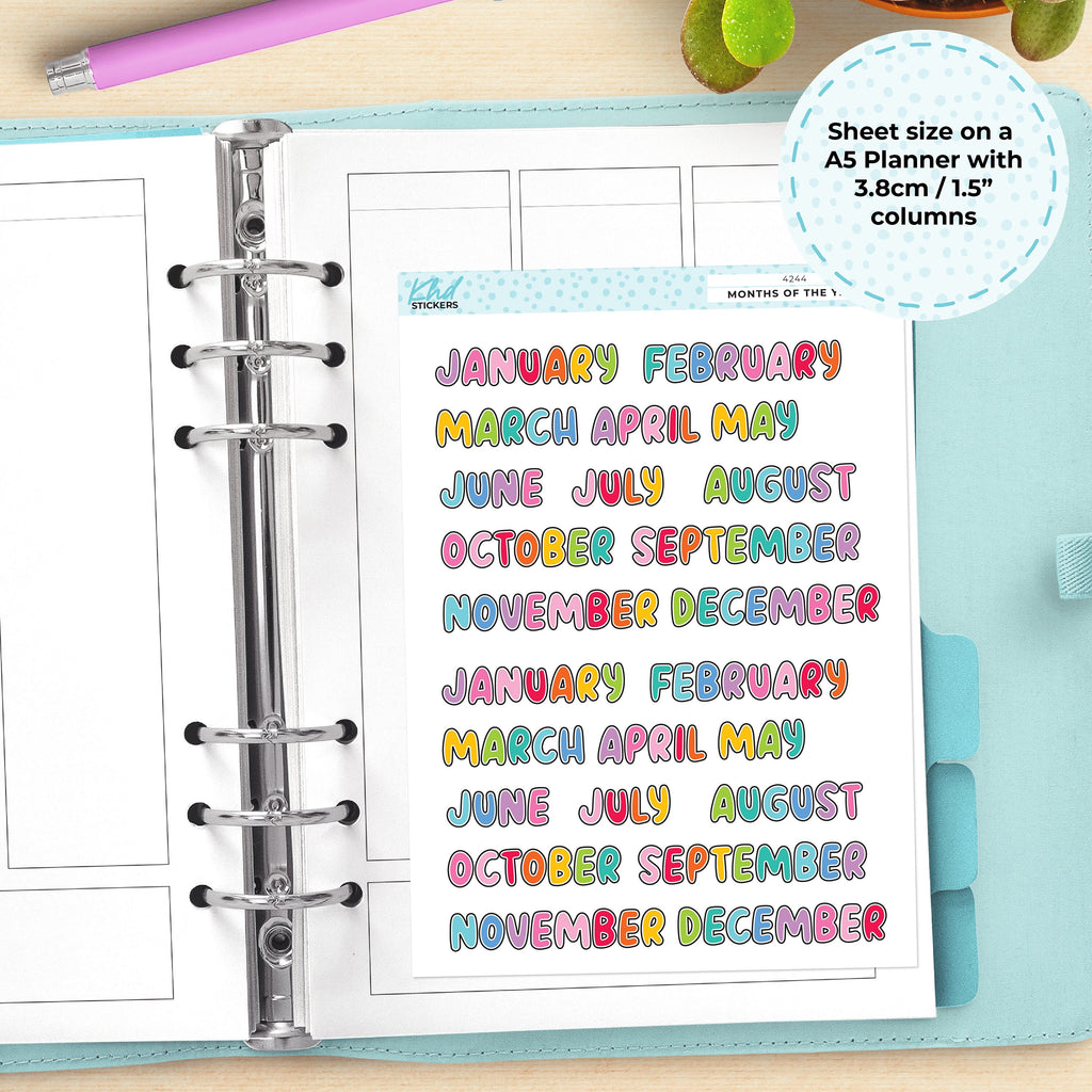 Months of the Year Stickers, Planner Stickers, Removable