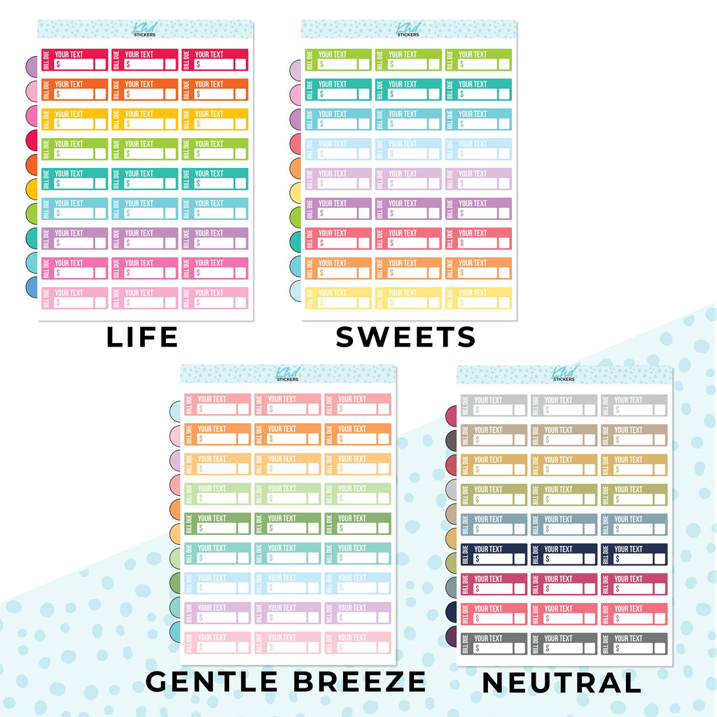 Design Your Own Bill Due Stickers, Planner Stickers, Removable