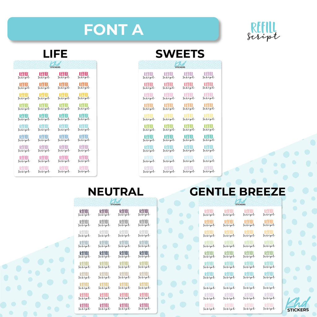 Refill Script Stickers, Planner Stickers, Two size and font options, Removable
