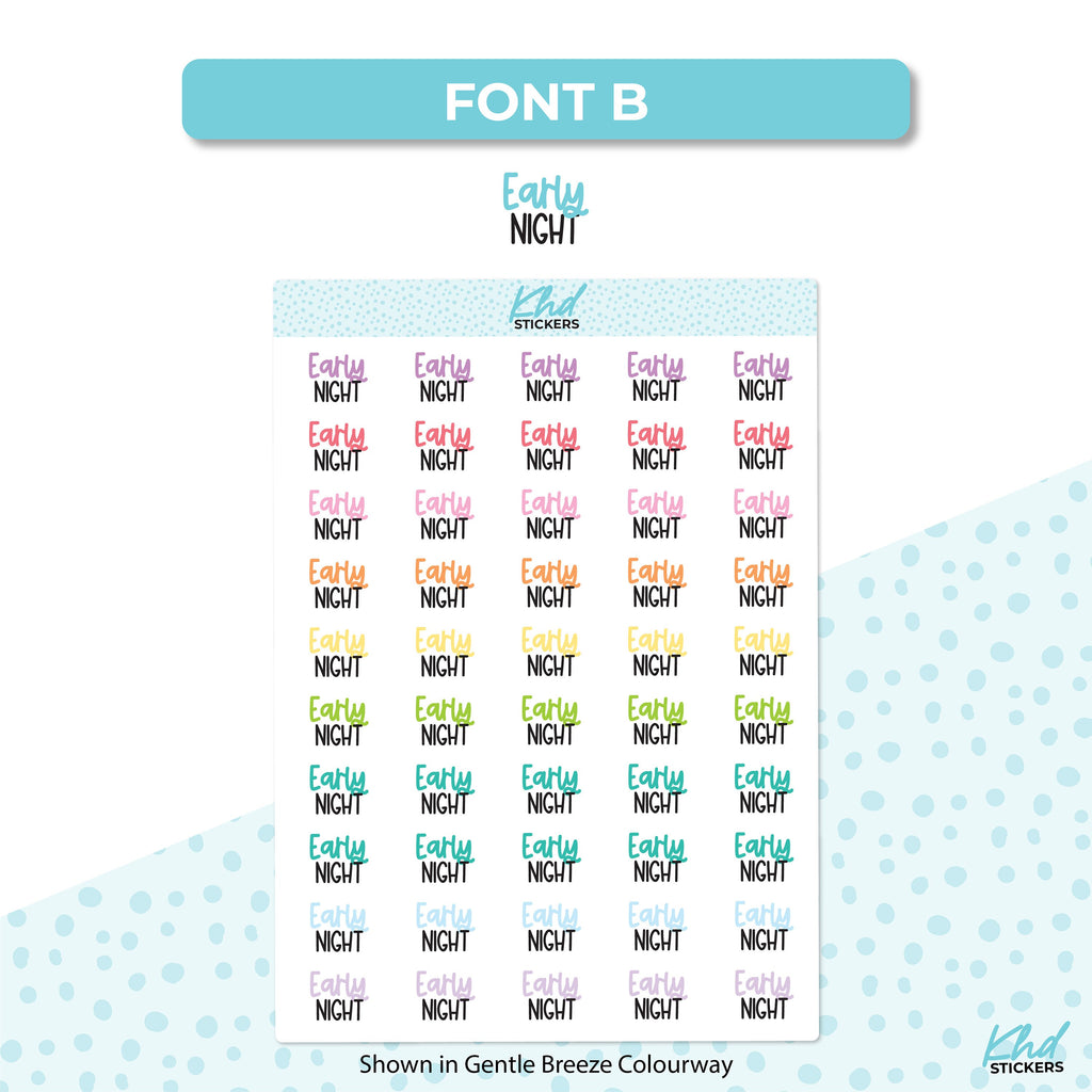 Early Night Stickers, Planner Stickers, Two size and font options, Removable