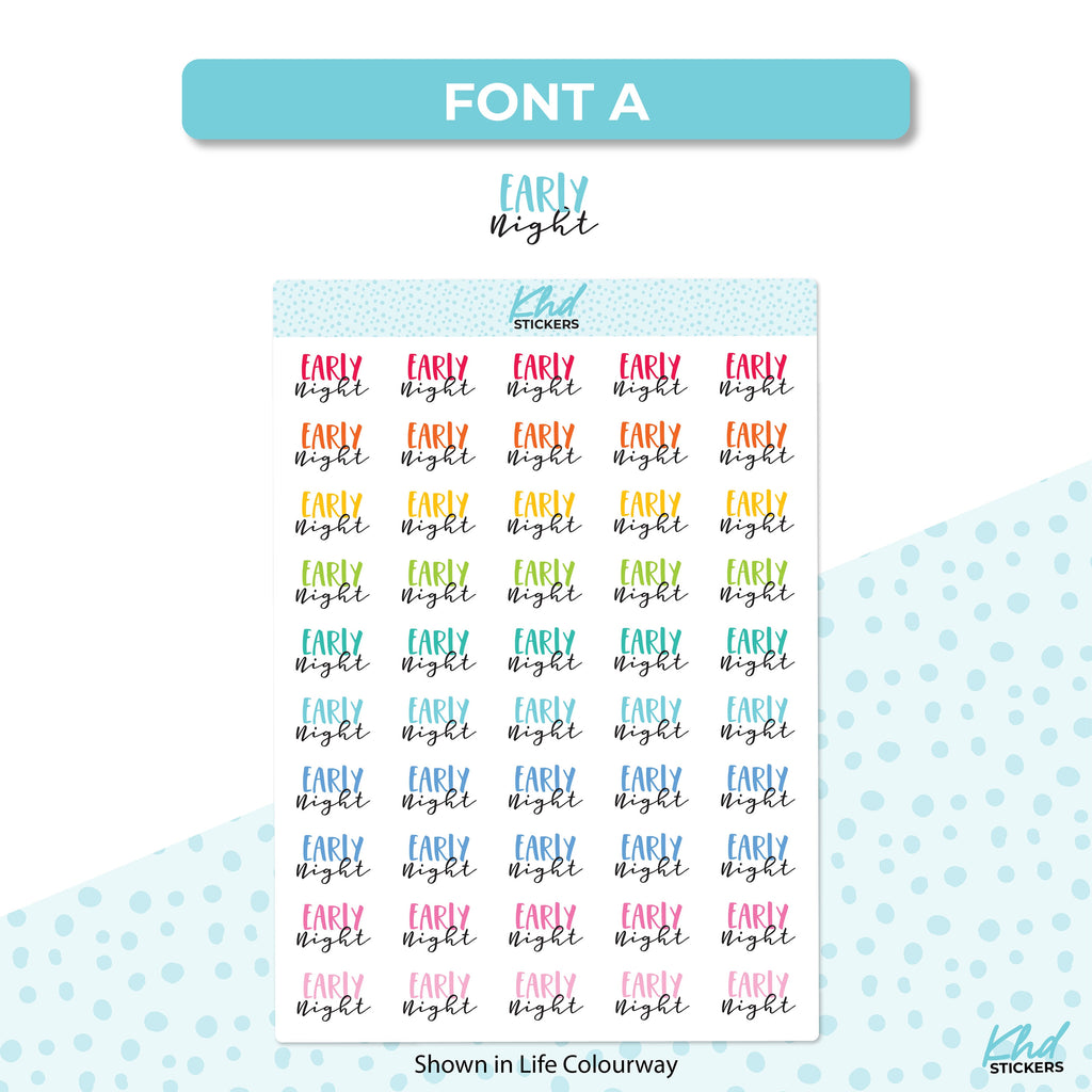 Early Night Stickers, Planner Stickers, Two size and font options, Removable