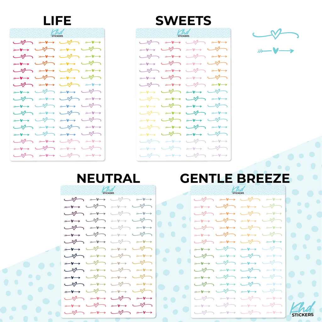 Colourful Heart Divider Stickers, Planner Stickers, Two Sizes, Removable