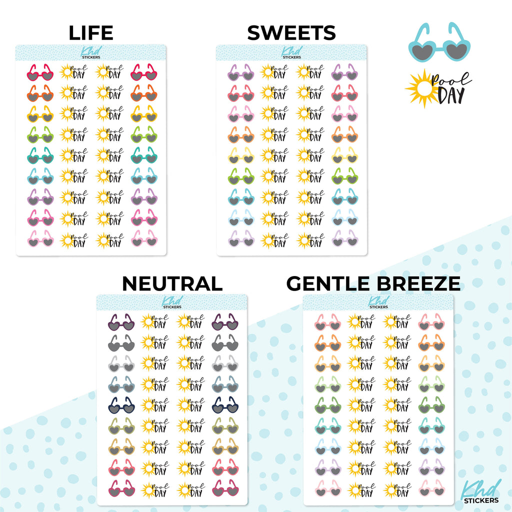 Pool Day Stickers, Planner Stickers, Two Sizes, Removable