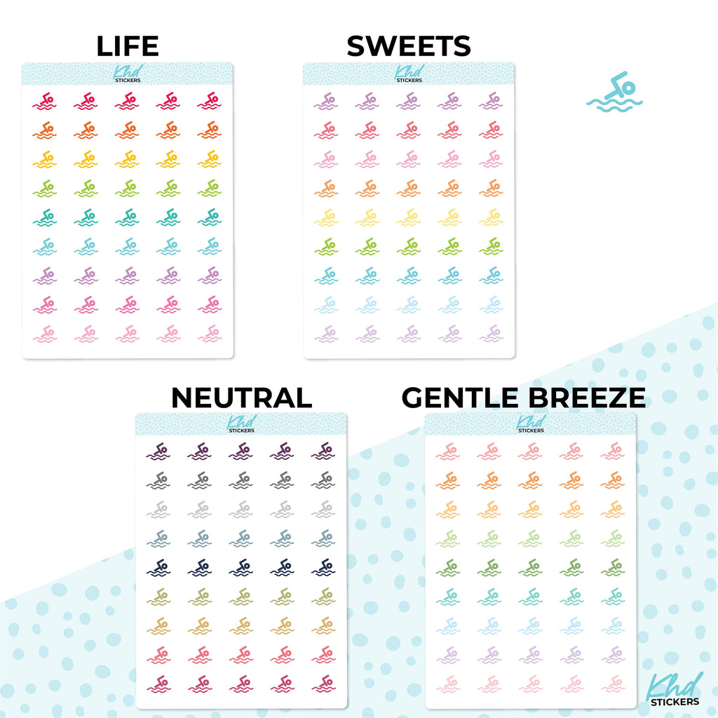 Swimming Icon Stickers, Planner Stickers, Two sizes, Removable
