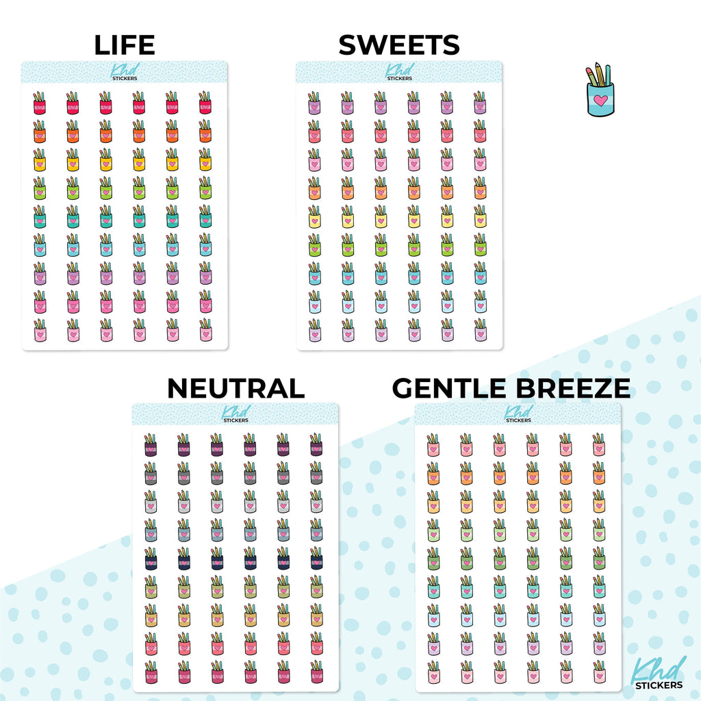 Cute Pencil Holder Icons Stickers, Planner Stickers, Two sizes, Removable