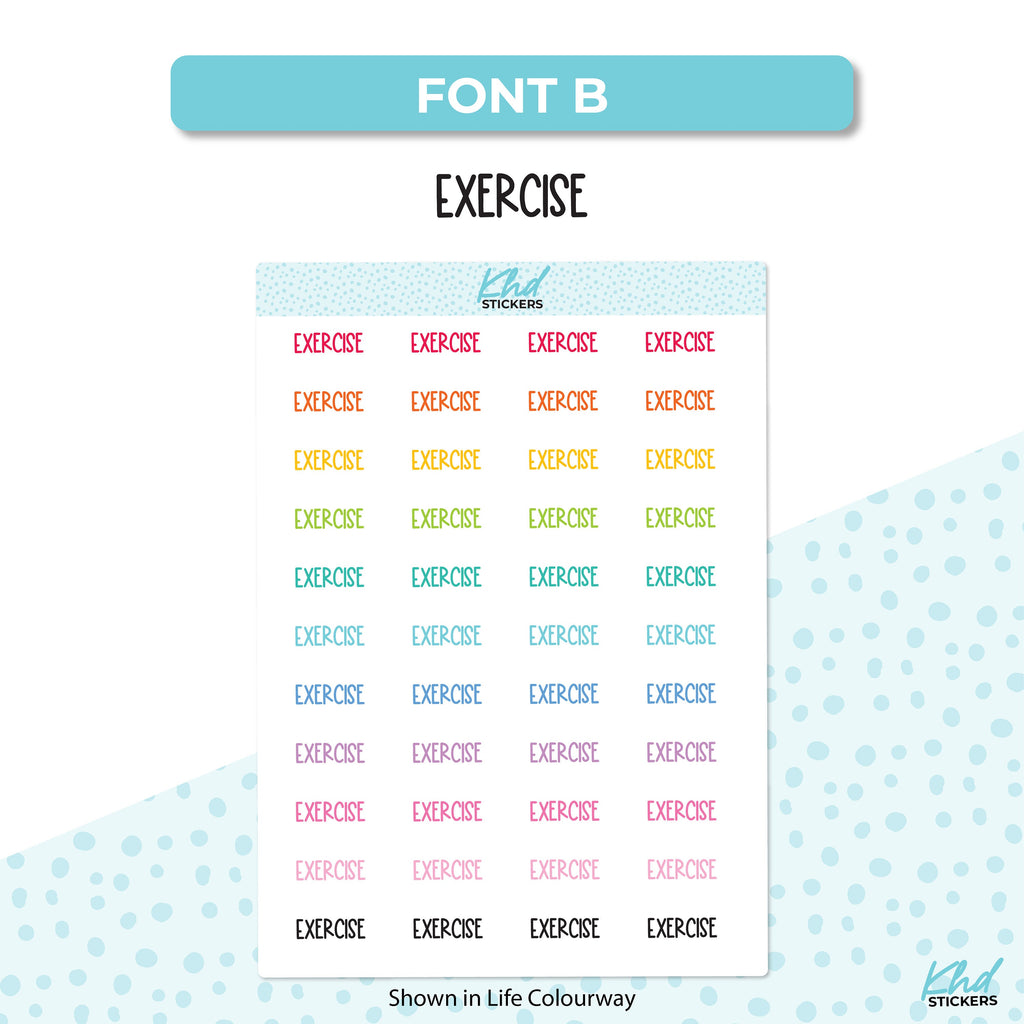 Exercise Stickers, Planner Stickers, Select from 6 fonts & 2 sizes, Removable