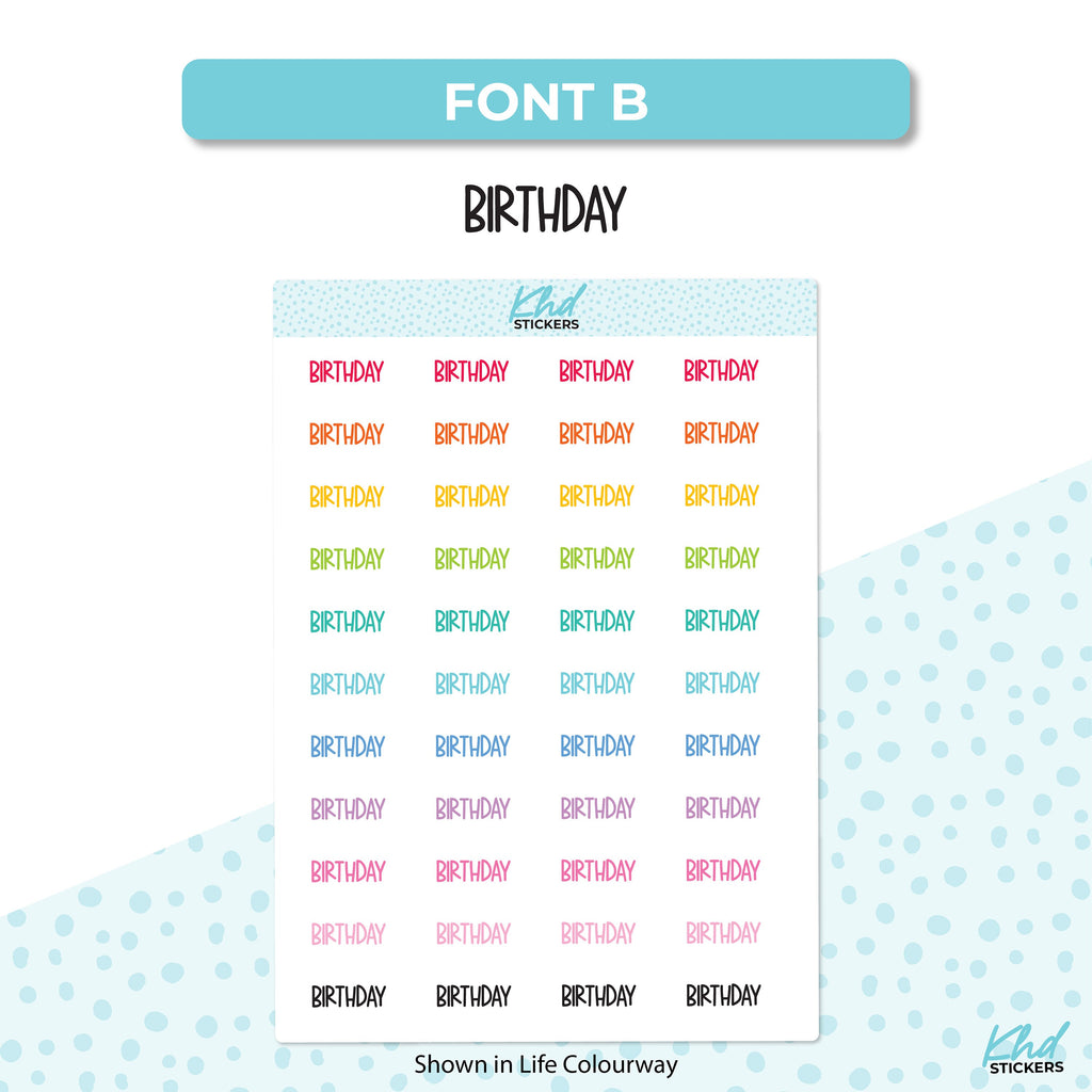 Birthday Planner Stickers, Planner Stickers, Select from 6 fonts & 2 sizes, Removable