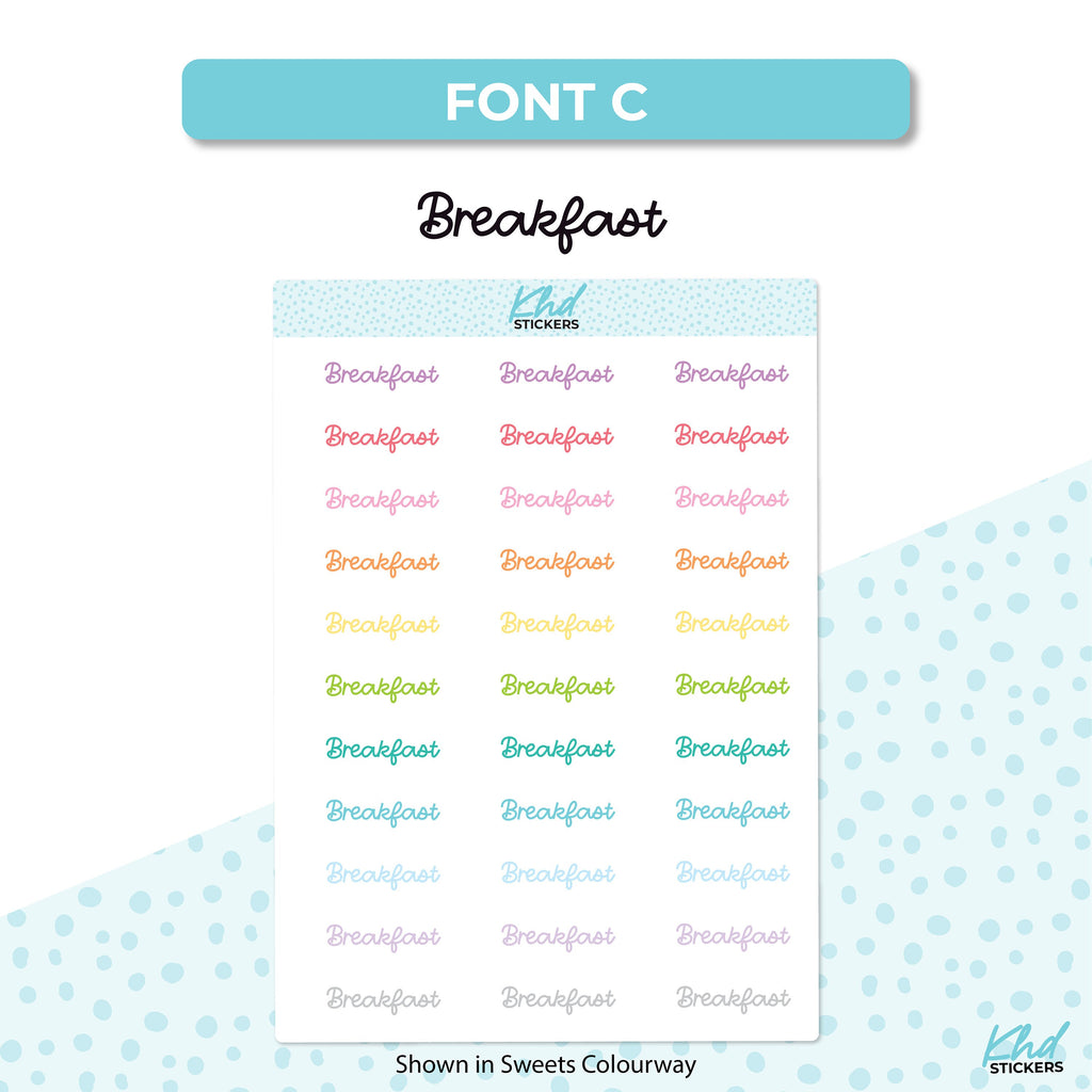 Breakfast Stickers, Planner Stickers, Select from 6 fonts & 2 sizes, Removable